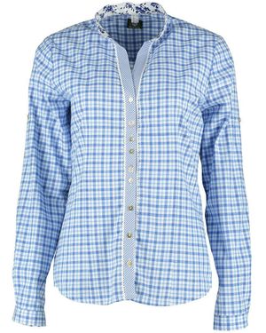 OS-Trachten Trachtenbluse Ormoia Langarmbluse mit Edelweiß-Stickereien auf der Knopfleiste - Blau