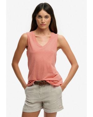 Superdry Tanktop Studios Vee Neck Vest Aus Baumwollmischung Mit Lyocell, Regular Fit, Ärmellos - Rot
