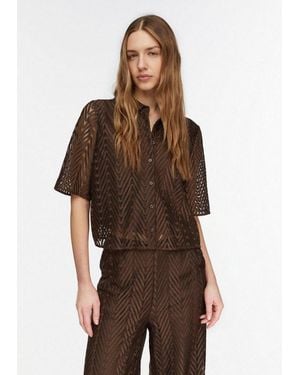 Comma, Kurzarmbluse Bluse Spitzenbluse Mit Viskose-Futter - Braun