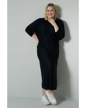 Sara Lindholm Jerseykleid Jersey-Midikleid Rundhals elastische Taille - Schwarz