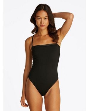 Tommy Hilfiger Badeanzug Straight One Piece Im Bandeau-Stil, Mit Logoschriftzug - Schwarz