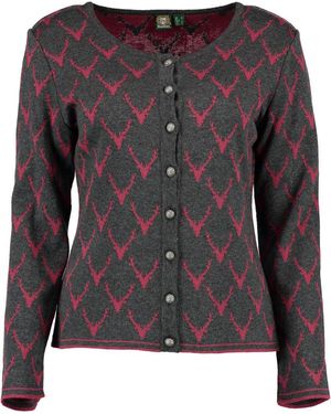 OS-Trachten Strickjacke Ewipe Tailliert, lang geschnitten, Rundhals, Allover-Stick, Metallknöpfe - Schwarz