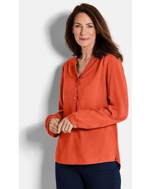 Goldner Schlupfbluse Elegante Viskosebluse Mit V-Ausschnitt Luftige Bluse Mit Fältchen, Knopfleiste Und Langarm - Orange