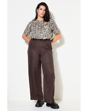 Studio Untold Marlene- Hose High Waist weites Bein Schimmer Nadelstreifen - Braun