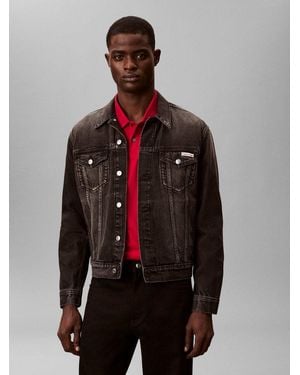 Calvin Klein Jeansjacke Regular Fit Mit Rundhalsausschnitt - Grau