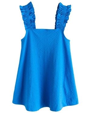 Next Jerseykleid Jersey-Minikleid Mit Stickerei Und Rüschenträgern (1-Tlg) - Blau