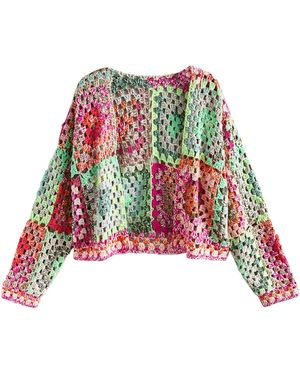 Next Cardigan Strickjacke mit langen Ärmeln und Häkelbesatz (1-tlg) - Rot