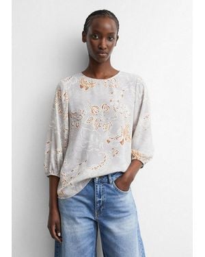 Comma, Kurzarmbluse Bluse Crêpe-Bluse Mit All-Over-Print - Weiß