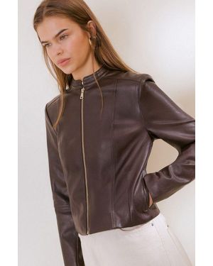 Friends Like These Lederimitatjacke Kragenlose Jacke, Polyurethan (1-St) - Braun