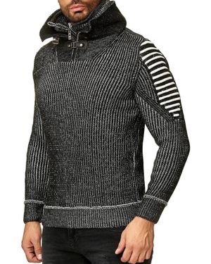 Redbridge Strickpullover doppeltem hohen Kragen und Zierdetails Doppelter hoher Stehkragen mit Kunstlederschnallen - Schwarz