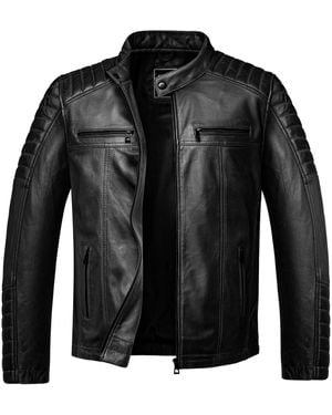 Amaci&Sons Ventura Lederjacke Echtleder Biker Zipper Jacke - Schwarz