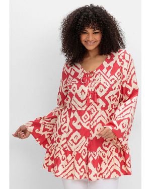 Sheego Longbluse Große Größen mit Grafikprint und Volant am Saum - Rot