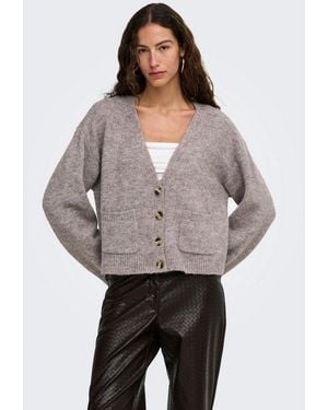ONLY Strickjacke Onlsophie Ls V-Neck Cardigan Bf Knt Materialmix, Regular Fit, Mit Wolle - Grau