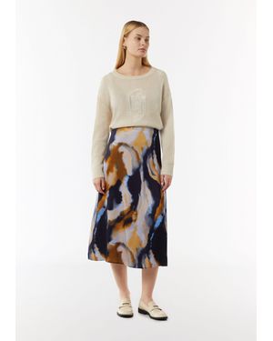 Comma, Maxirock Satinrock mit All-over-Print - Weiß