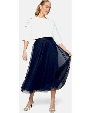 Zero Midirock Damen Mit Elastischem Bund Material - Blau
