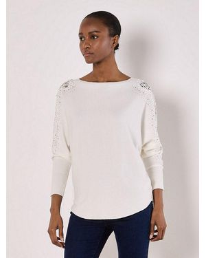 Apricot Strickpullover Rundhalspullover Unifarben - Weiß