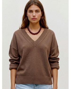 Vero Moda Strickpullover Vmsif Ls V-Neck Pullover Noos Materialmix, Mit Wolle Und Stretch, Regular Fit - Braun