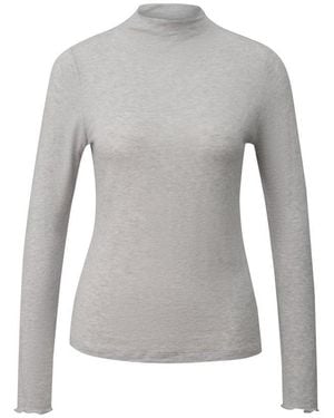 comma casual identity Langarmshirt Semitransparente Optik Hoher Rundhalsausschnitt, Casual, Slim Fit, Mit Wolle - Grau