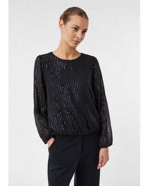 Comma, Langarmbluse Bluse Bluse Mit Pailletten Und Elastikbündchen - Schwarz