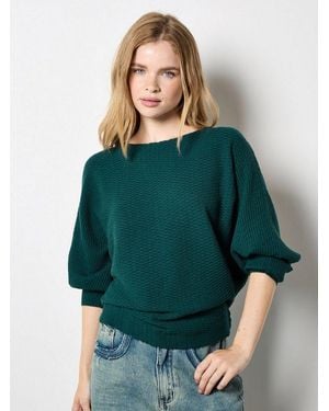 Apricot Strickpullover Fledermauspullover Mit Strukturmuster - Grün