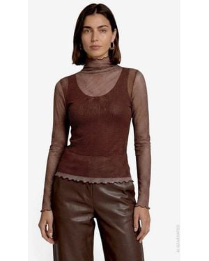 Zero Langarmshirt Mit Muster Transparenter Look - Braun
