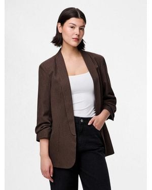 Pieces Blusenblazer Pcbosella 3/4 Pinstripe Blazer Noos Bc Materialmix, Regular Fit - Braun