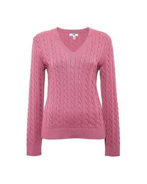 Mavi Strickpullover Eleganter Zopfstrick Mit Zeitlosem Für Damen (1-Tlg) Normal Fit V-Ausschnitt Langarm Einfarbig Atmungsaktiv - Pink