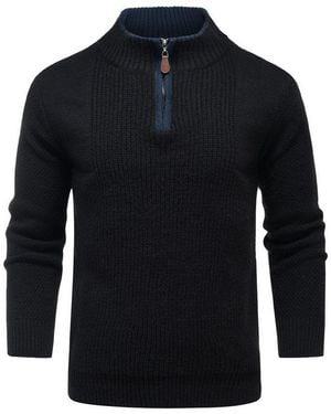 Allthemen Strickpullover Herren Grobstrick Pullover Troyer Mit Reißverschluss Winterpullover - Blau