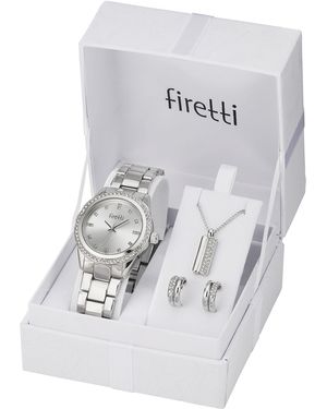 Firetti Quarzuhr Spectrum Silver Ray, (Set, 4-tlg., inkl. Ohrstecker und Kette mit Anhänger) - Weiß