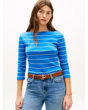 Tommy Hilfiger 3/4-Arm-Shirt NEW CODY SLIM BOAT-NECK mit Logostickerei - Blau