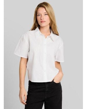 Tom Tailor Kurzarmbluse Blusen & Shirts Boxy Fit Hemdbluse Mit Stickereien - Weiß