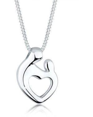 Elli Jewelry Kette Mit Anhänger Mutter & Kind Herz Schmuck Geschenk 925 Silber, Herz - Weiß