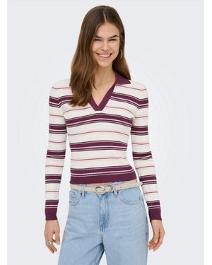 ONLY Polokragenpullover Onlkaya Life Ls Stripe Polo Noos Knt - Weiß