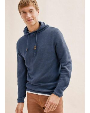 bonprix Strickpullover Aus Baumwolle Und Polyacryl, Mit Kapuze, Regular Fit - Blau