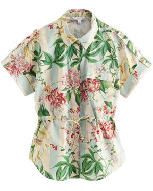 Next Kurzarmbluse Bluse mit Bindegürtel aus 100 % Baumwolle (1-tlg) - Grün