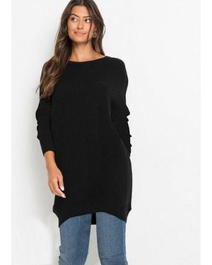 bonprix Longpullover Aus Viskose-Mix, Mit Langarm, Für Wintermode, Oversize Passform - Schwarz