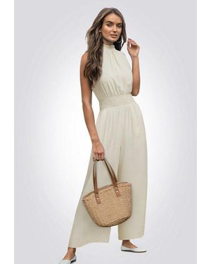 CUPSHE Jumpsuit Taschen Stehkragen Elastischer Bund - Natur