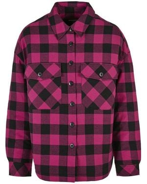 Urban Classics Langmantel Damen Ladies Flanell Padded Overshirt - Lila