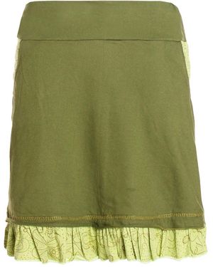 Vishes Minirock A-Linie Baumwolle Blumen-Muster elastischer Bund Stickerei und Taschen Alternative Bekleidung - Grün