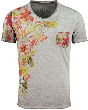 Key Largo T-Shirt Babylon MT00195 Hawaii Look Blumenmuster V-Auschnitt bedruckt kurzarm slim fit - Grau