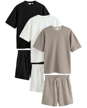 Next Loungeanzug T-Shirt Und Shorts Im Set, Multipack (6 Tlg) - Schwarz