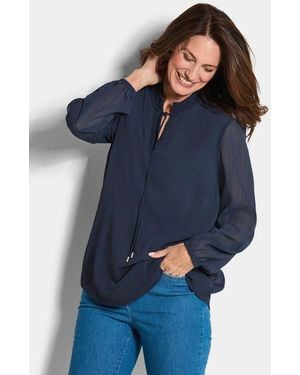 Goldner Chiffonbluse Elegante Jersey-Bluse Mit Rundhals Viskosebluse Mit Rundhalsausschnitt Und Langarm - Blau