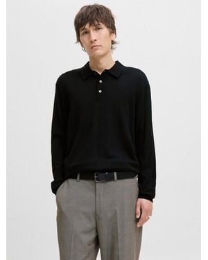 Jack & Jones Polokragenpullover Jprblamerino Knit Polo Wolle, Regular Fit - Schwarz