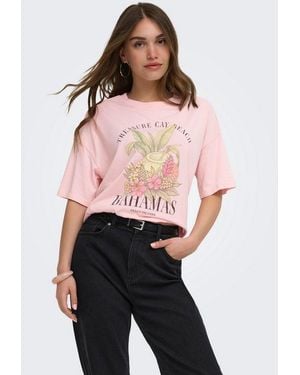 ONLY Kurzarmshirt Onllucy Boxy S/S Top Jrs Baumwolle, Rundhals - Pink