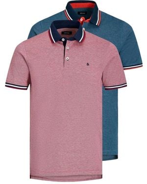 Jack & Jones Poloshirt JJE Paulos Polo SS 2Pk mit farblich abgesetzten Streifen am Kragen - Pink