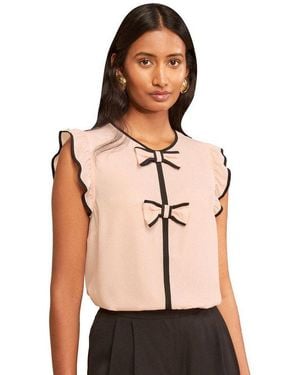 Love & Roses Blusentop Bluse Mit Schleife Und Flatterärmel (1-Tlg) - Natur