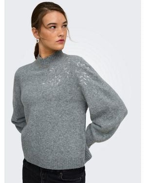 ONLY Strickpullover Onlbeauty Ls High Neck Emb Knt Materialmix Mit Wolle Und Stretch, Regular Fit - Grau