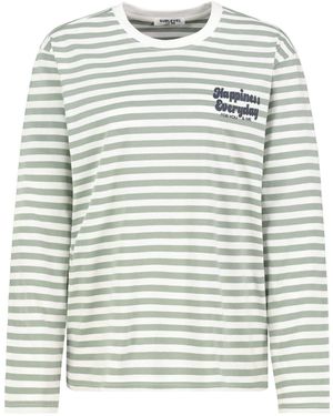 Sublevel Langarmshirt Shirt mit Streifen und Print langarm, lockerer Schnitt - Grau