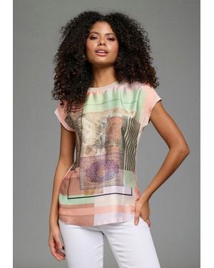 Laura Scott Shirtbluse Kurzarm, U-Boot-Ausschnitt, Materialmix Aus Satin Und Jersey - Grau