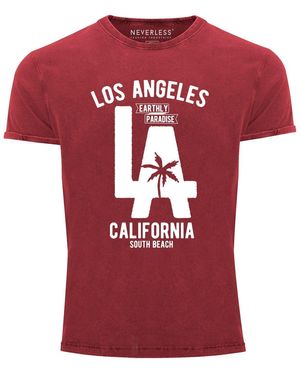 Neverless Cooles Angesagtes T- Vintage Shirt LA Los Angeles mit Print - Rot